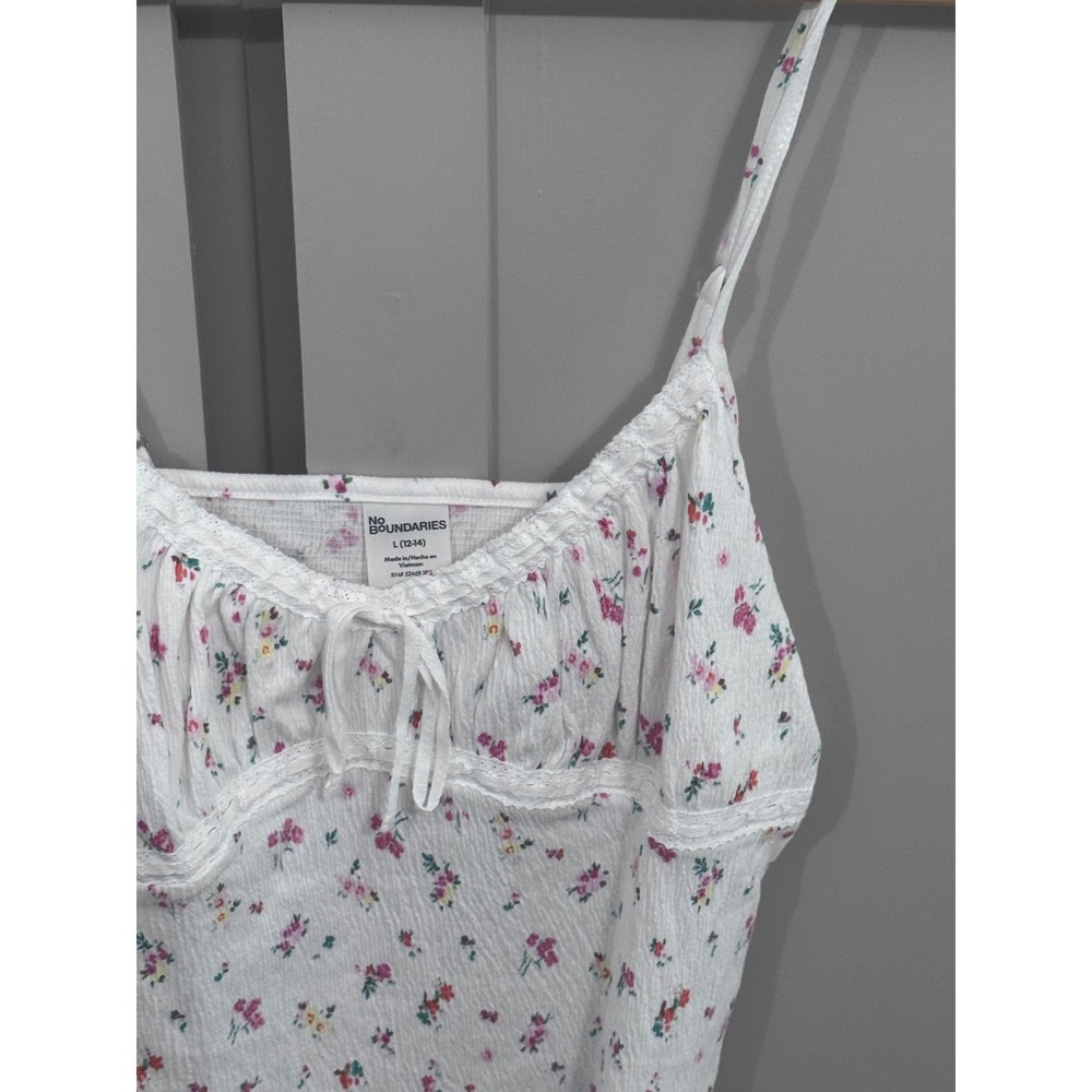 No Boundaries Floral Milkmaid Cami Top White Pink Lace Trim Cottagecore Large - Picture 3 of 6